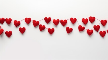 Valentine's Day Handmade Red Thread Hearts over white background. Valentine's Day Holiday Background with hearts. Beautiful Hearts. Holiday of Love. Wedding celebrating. Art design.