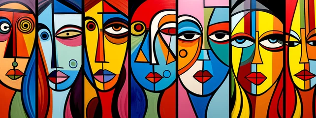 Poster colorful artistic graffiti of women in cubist and pop art style. legal ai  © PETR BABKIN