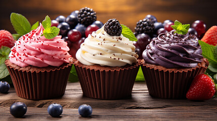 cupcakes with berries HD 8K wallpaper Stock Photographic Image 