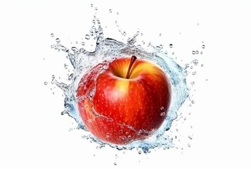 fuji apple with water splash isolated on white background. generative ai