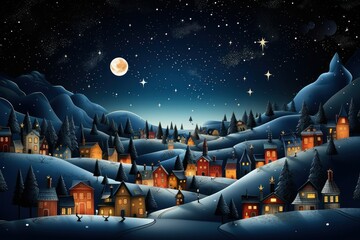 Christmas Villages at Night - Generative AI - obrazy, fototapety, plakaty
