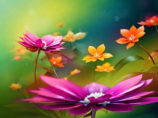 Fototapeta na wymiar Beautiful Different Colour Flower Close Shot, Snow, Water Drop,Colour Background, Generative Ai