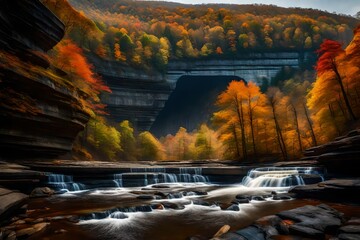 new river gorge, west  virgnia,USA autumn morning landscape at the endless wall--