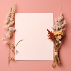 Empty wedding card invitation with rose flower generative AI