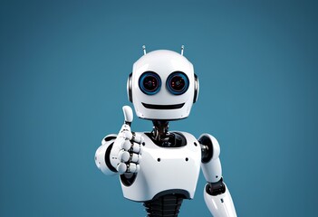 a robot gives a thumbs up. Image created using AI generative tools - obrazy, fototapety, plakaty