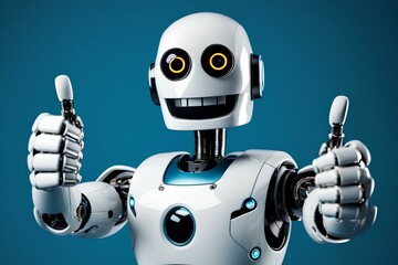 a robot gives a thumbs up. Image created using AI generative tools