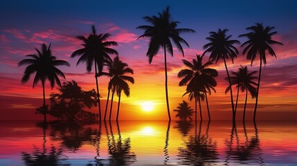 Fototapeta na wymiar Tropical Beach Sunset with Palm Trees