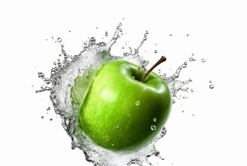 green apple with water splash isolated on white background. generative ai