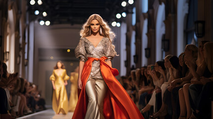 Fashion show on catwalk revealing new clothes stock.