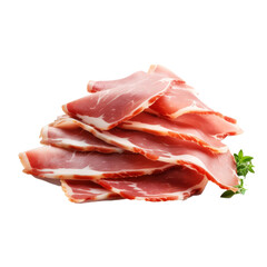 Jamon thin slices isolated on transparent background. 