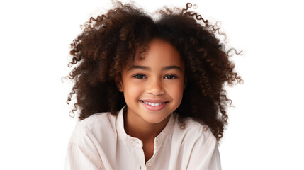 Child portrait, smiling kid with afro hair isolated on white transparent background, PNG - obrazy, fototapety, plakaty