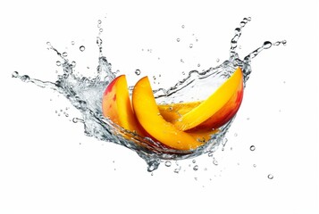 fresh mango with water splash isolated on white background. generative ai