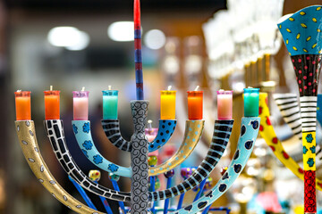 Chanukah colored beautiful, bright, with nine bright candles