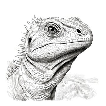 Dinosaur Sketch, Hand Drawn Sketched Psittacosaurus Dino, Engraving Dinosaurs, Ink Jurassic Monster