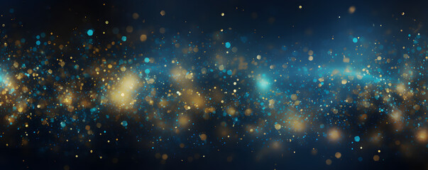 Fototapeta na wymiar Hintergrund mit abstrakten Glitter Lichter, Funkeln, Sterne in blau, gold und schwarz als bokeh Banner