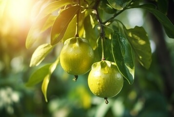 passion fruit on tree with blurred background and sunlight. generative ai