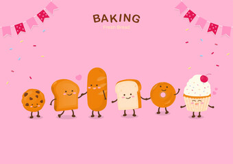 Bread character on pink background