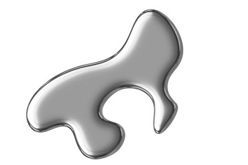 3D chrome liquid metal figure. Y2k neo tribal icon. 3d rendering illustration on isolated background.
