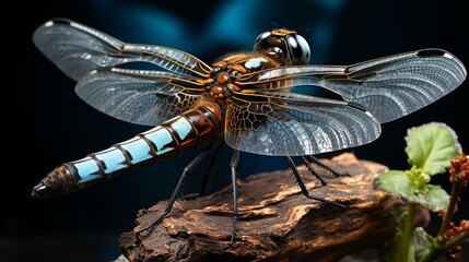 Dragonfly close-up, with wings spread and texture visible