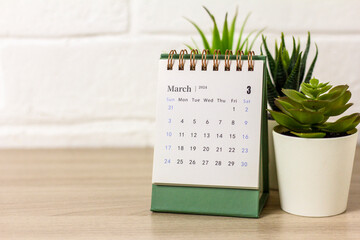 Calendar for March 2024. Desk calendar for planning on your desktop.