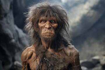 Fototapeta na wymiar perhistoric Neanderthal man caveman primitive illustration