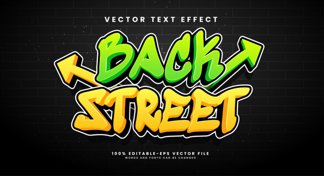Back street editable text style effect. Vector text effect with a comic cartoon theme and graffiti text.