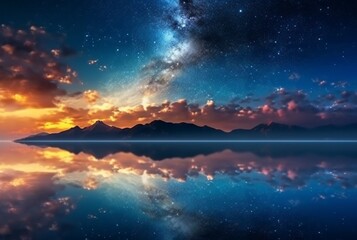 Fototapeta na wymiar Milky Way over the sea beautiful night panorama. generative ai