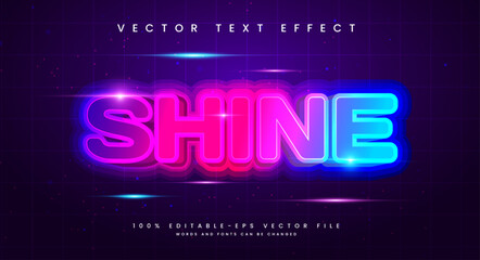 Shine neon editable text style effect. Vector text effect with glowing colors and a modern technological concept.