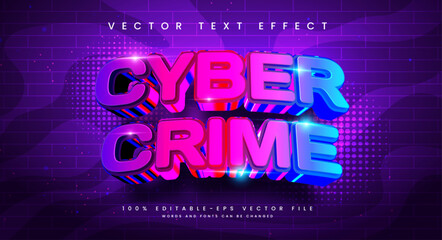 Cyber crime neon editable text style effect. Vector text effect with glowing colors and a modern technological concept.