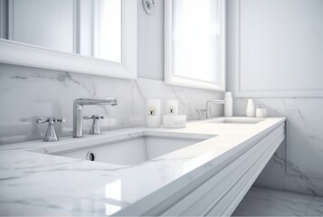 Fototapeta premium Elegant white bathroom interior with white marble. generative ai