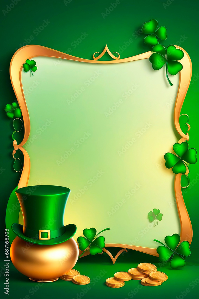 Wall mural st. patrick's day symbols frame border. happy saint patricks day concept. greeting card, party invit