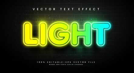 Neon light editable text style effect. Vector text effect with a combination of green and blue, for a modern technology theme.