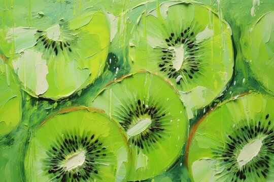 palette knife textured painting kiwi Slice of fresh kiwi fruit