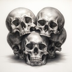 a group of skulls stacked together
