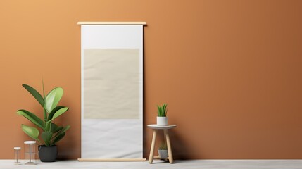Roll-up banner display with plants in office
