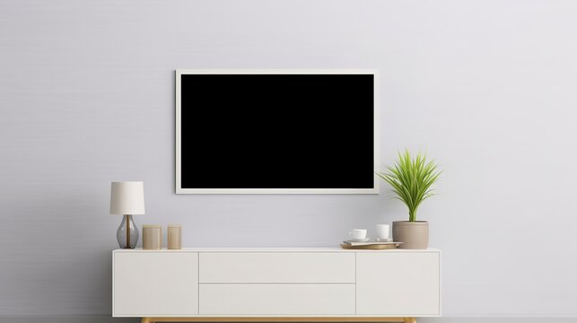 Black framed picture on white wall in modern interior
