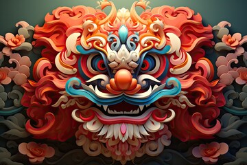 Chinese lion Chinese New Year festival illustration background concept