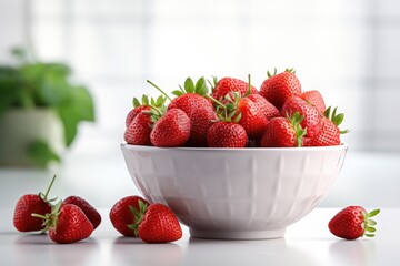 Fresh strawberries in a bowl on the table