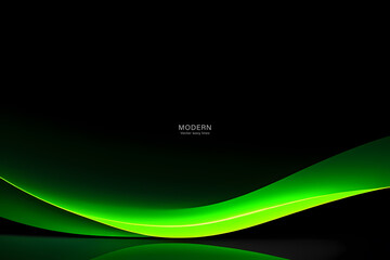 Abstract Green on Black Background. colorful wavy design wallpaper. creative graphic 2 d illustration. trendy fluid cover with dynamic shapes flow.