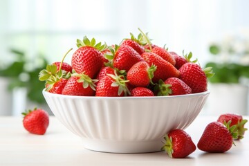Fresh strawberries in a bowl on the table