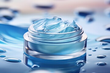Moisturizing face cream. Blue floral beauty product background