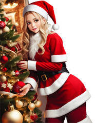 santa girl with christmas tree