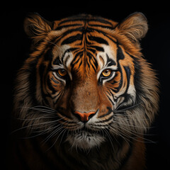 Naklejka premium a tiger head portrait on a black background