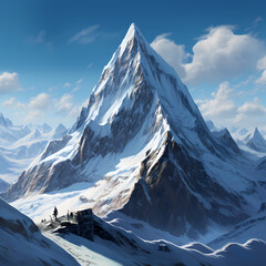 a snowy mountain peak with a clear blue sky.