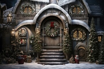 Fototapeta na wymiar Christmas Decorated Doors - Generative AI