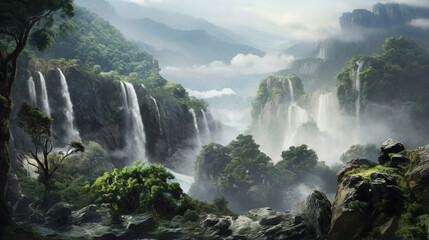 Fototapeta premium Waterfall in the Jungle. Generative Ai