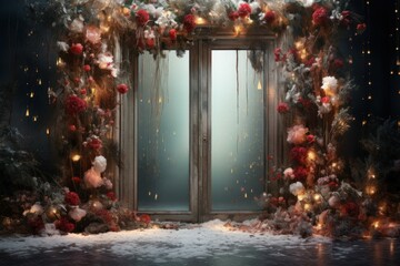 Christmas Decorated Doors - Generative AI - obrazy, fototapety, plakaty