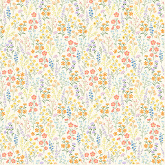 floral meadow in vintage seamless pattern