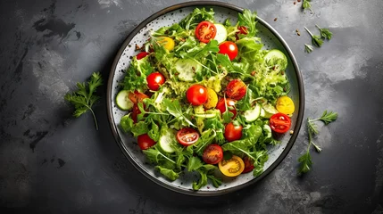Gordijnen Vegan salad with vegetables and green leaves © neirfy