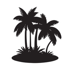 Palm tree paradise island silhouette icon illustration black on white background